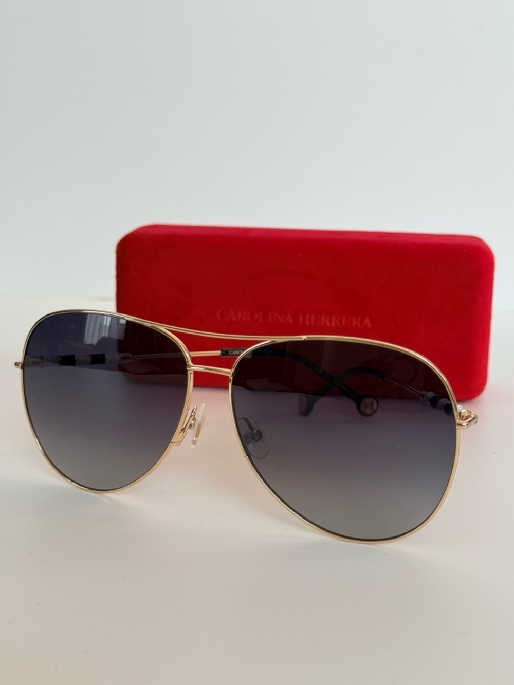 Carolina Herrera Gold Aviator Sunglasses with Dark Gray Lenses CH0034/S